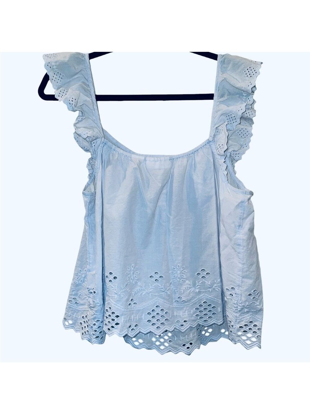 Shabby Chic Women's Eyelet Light Blue Ruffle Sleeve Tank Top Blouse Size: Large - Picture 2 of 6